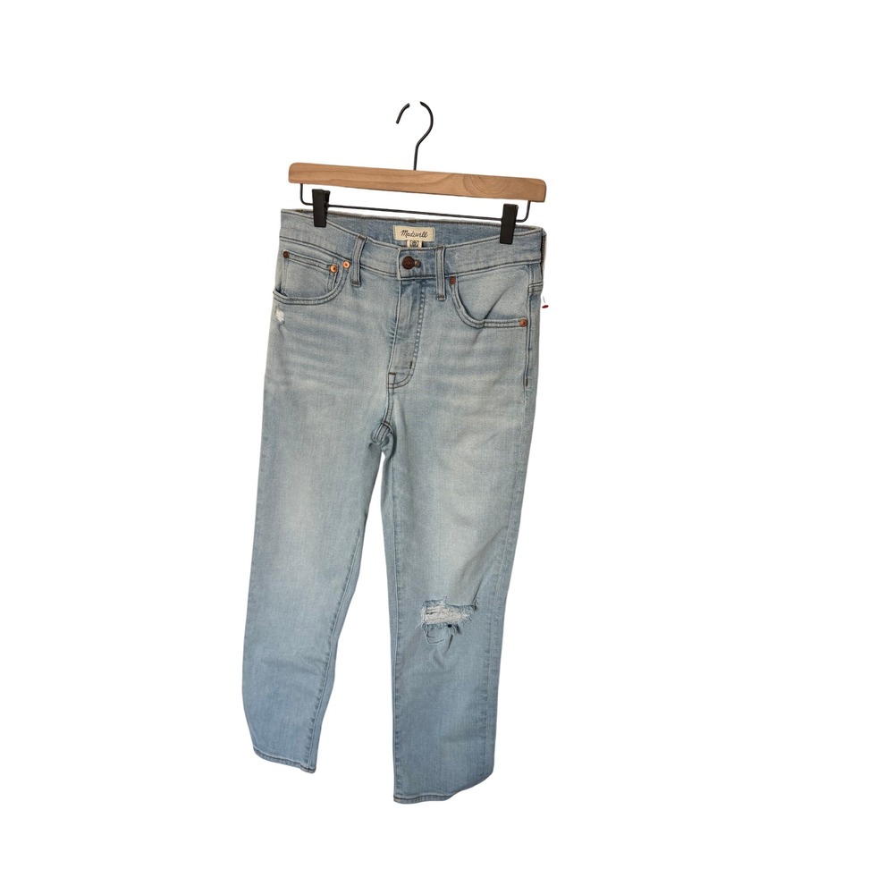 Madewell Mid-Rise Classic Straight Jeans Light Wash Distressed‎ Size 27 Womens